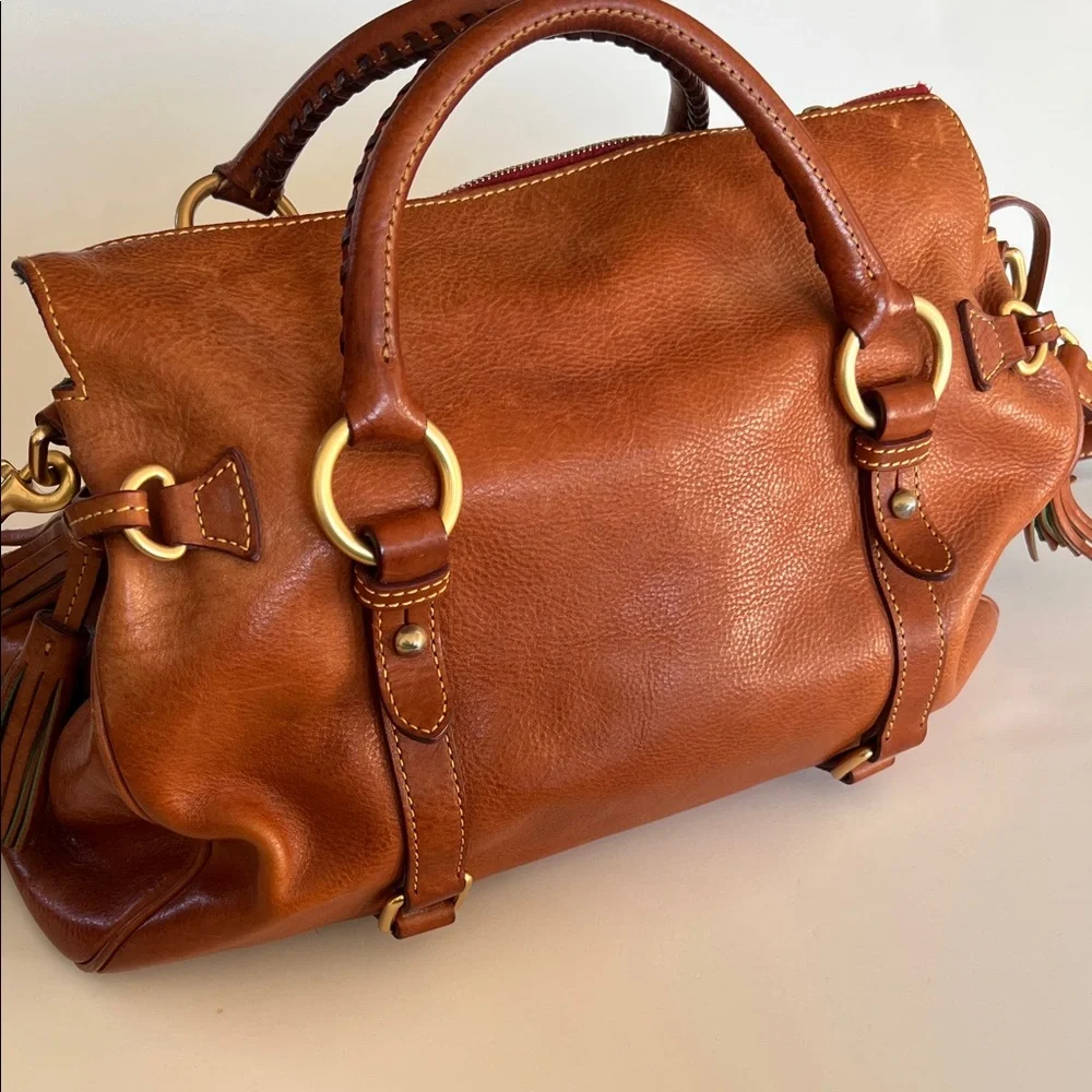 Dooney & Bourke Brown Leather Satchel with Gold Accents - Picture 5 of 9